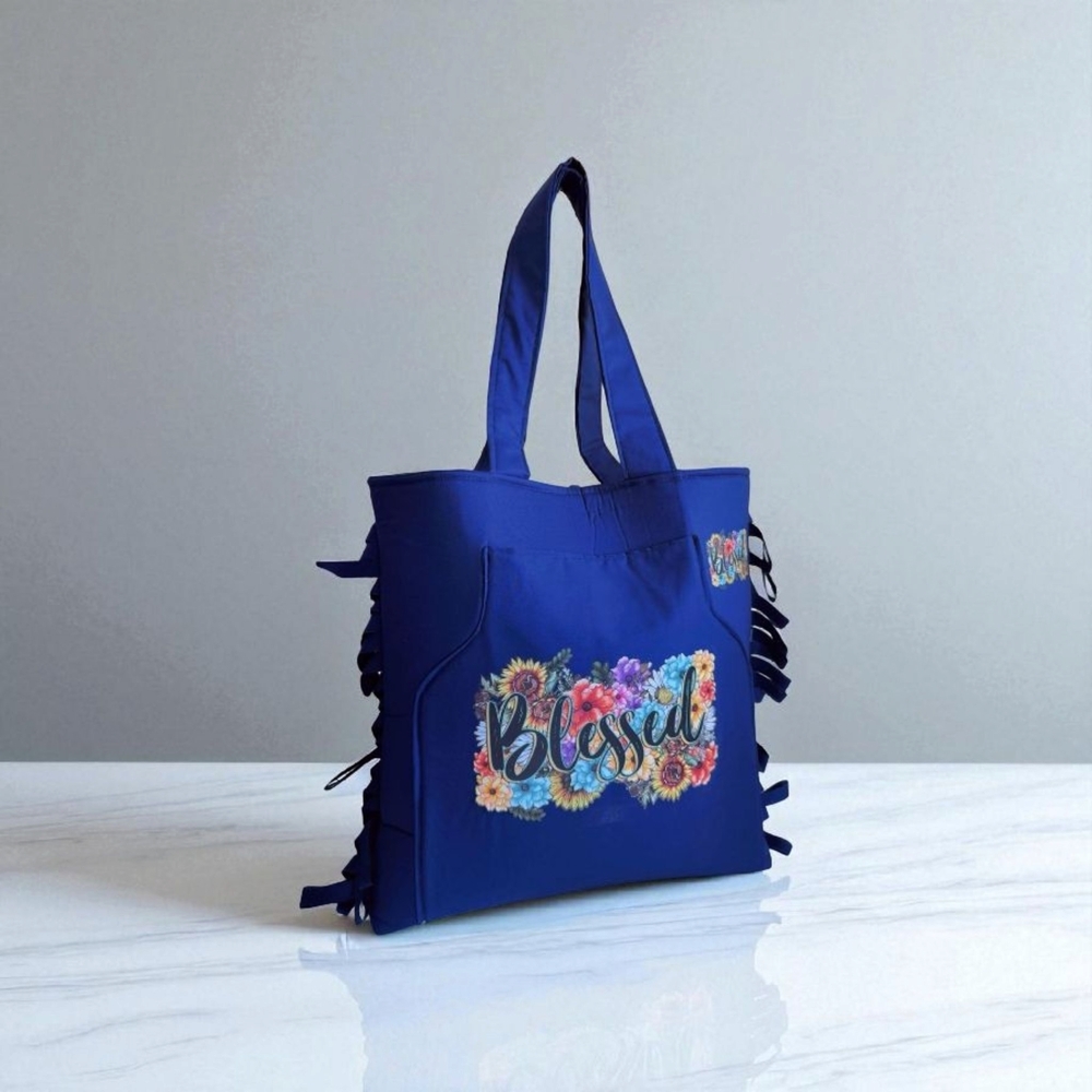 Elegant Blue Floral Tote Bag